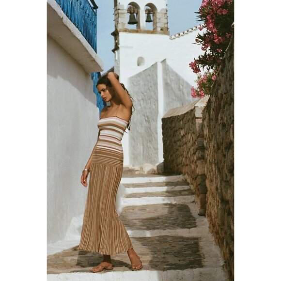 FAITHFULL THE BRAND Esenia Knit Dress in Puce Sepia Stripe Small New Womens Maxi - Picture 15 of 16